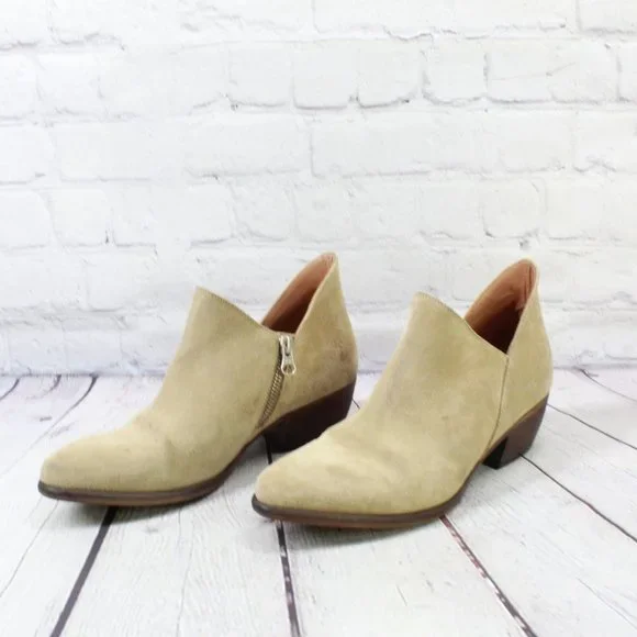 *HUSH Women's Tan Leather Slip On Ankle Heeled Boots Size 37 - Picture 2 of 9